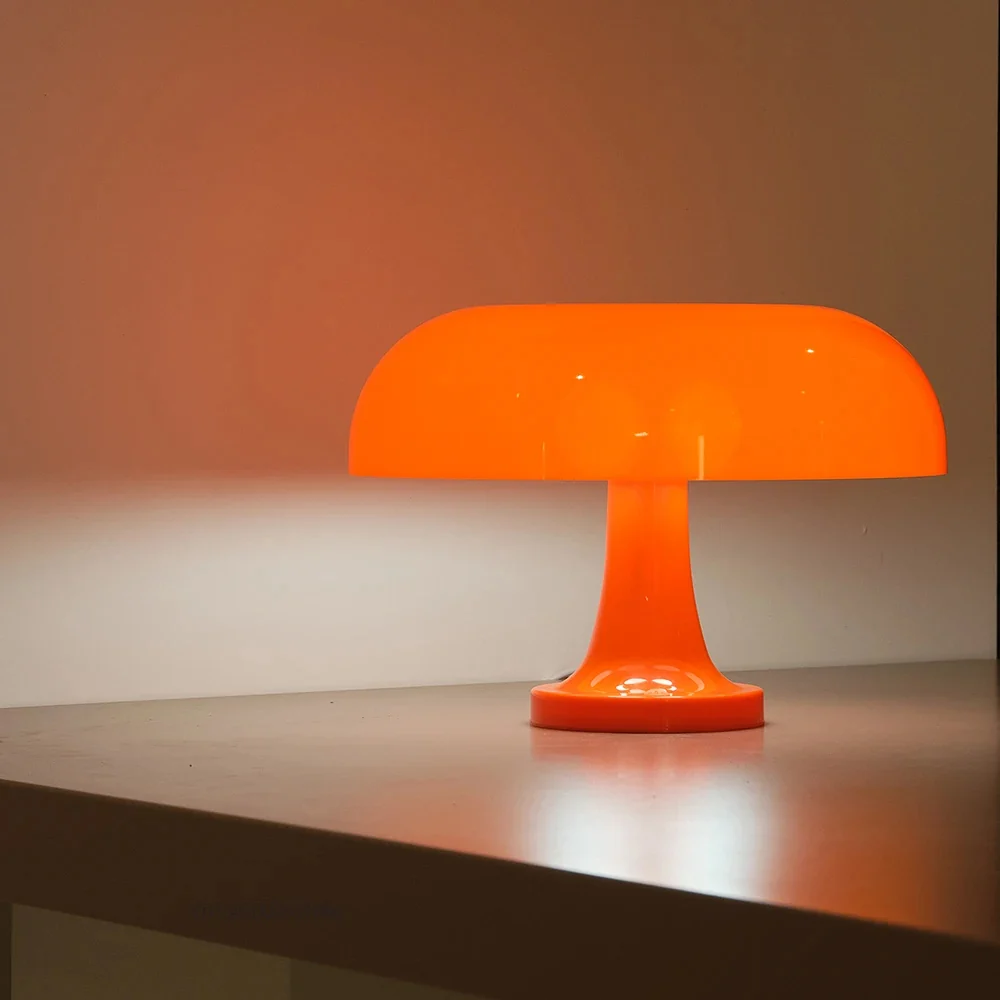 Mushroom Lamp on Wooden Table